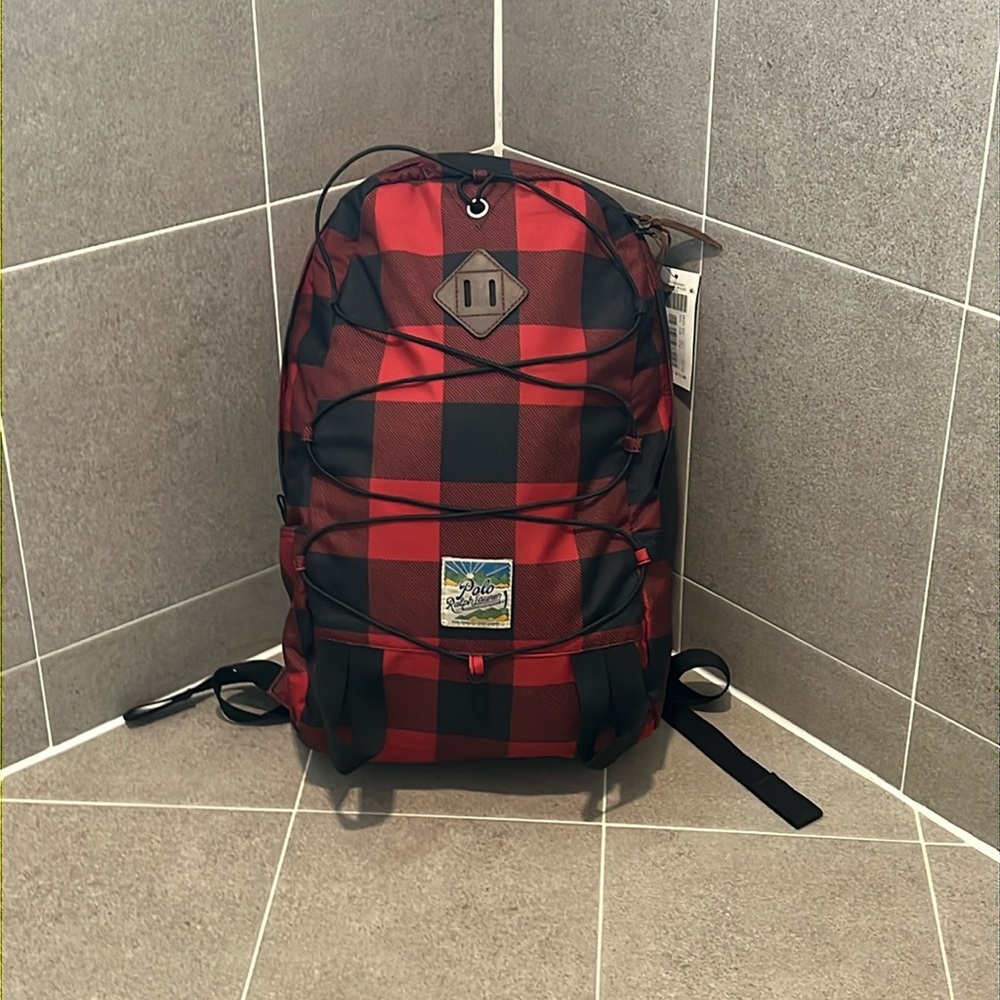 Polo Ralph Lauren Dry Goods Backpack Buffalo Plaid bag check new black red nwt